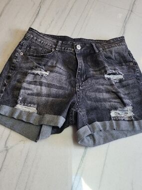 Source Unknown Black Distressed Jean Shorts with Rolled Hem
